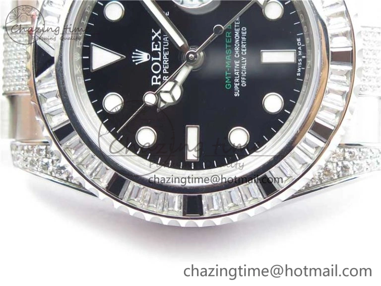 Attractive GMT Master II 126710 White Black T Crystal VRF Best Edition Black Dial On SS Paved CrystalBracelet  A3186 CHS 2917