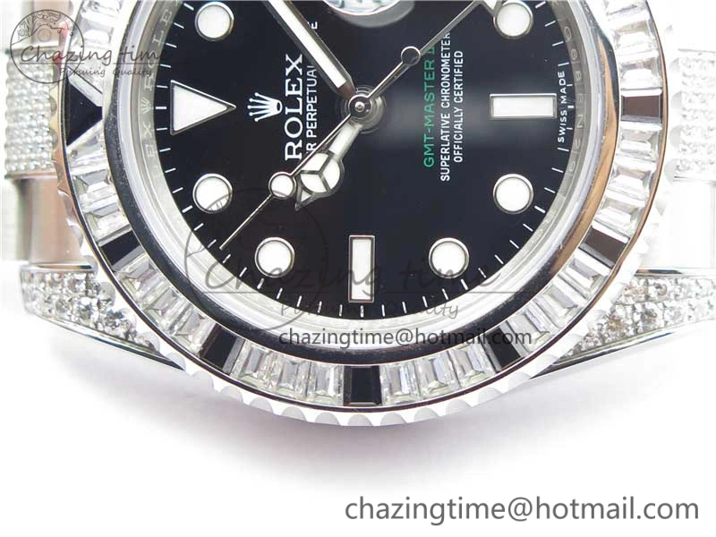 Attractive GMT Master II 126710 White Black T Crystal VRF Best Edition Black Dial On SS Paved CrystalBracelet  A3186 CHS 2917