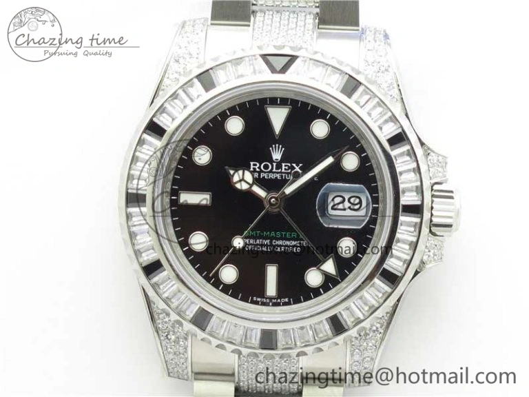 Attractive GMT Master II 126710 White Black T Crystal VRF Best Edition Black Dial On SS Paved CrystalBracelet  A3186 CHS 2917