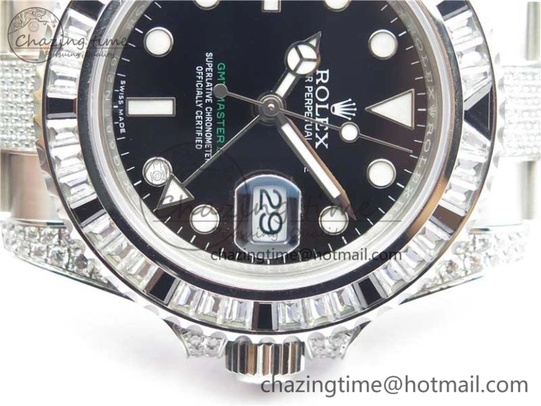 Attractive GMT Master II 126710 White Black T Crystal VRF Best Edition Black Dial On SS Paved CrystalBracelet  A3186 CHS 2917