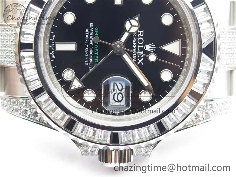 Attractive GMT Master II 126710 White Black T Crystal VRF Best Edition Black Dial On SS Paved CrystalBracelet  A3186 CHS 2917