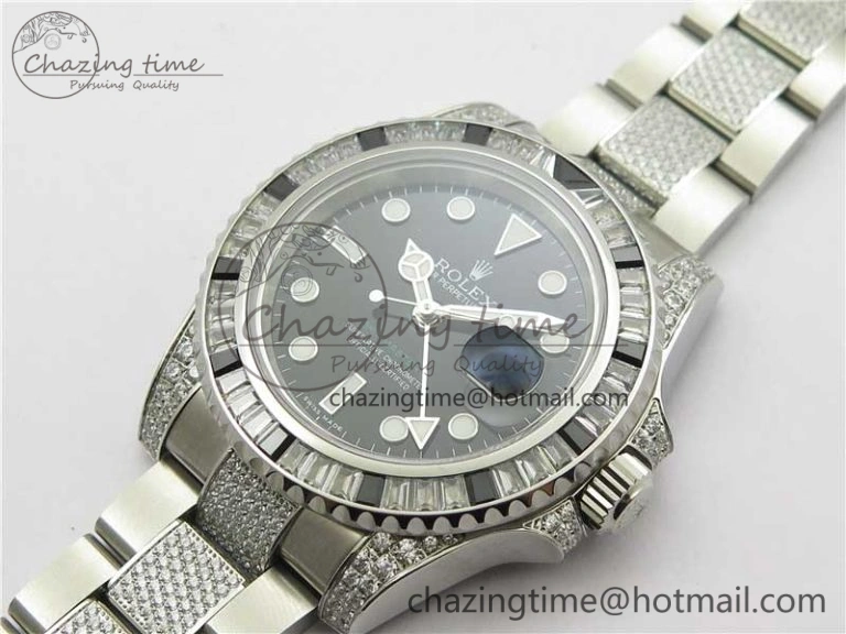 Attractive GMT Master II 126710 White Black T Crystal VRF Best Edition Black Dial On SS Paved CrystalBracelet  A3186 CHS 2917