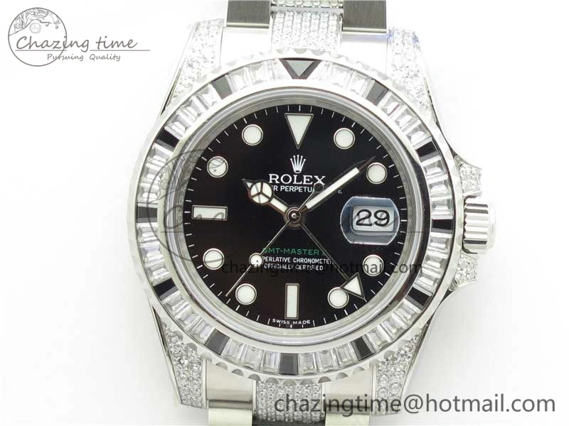 Attractive GMT Master II 126710 White Black T Crystal VRF Best Edition Black Dial On SS Paved CrystalBracelet  A3186 CHS 2917