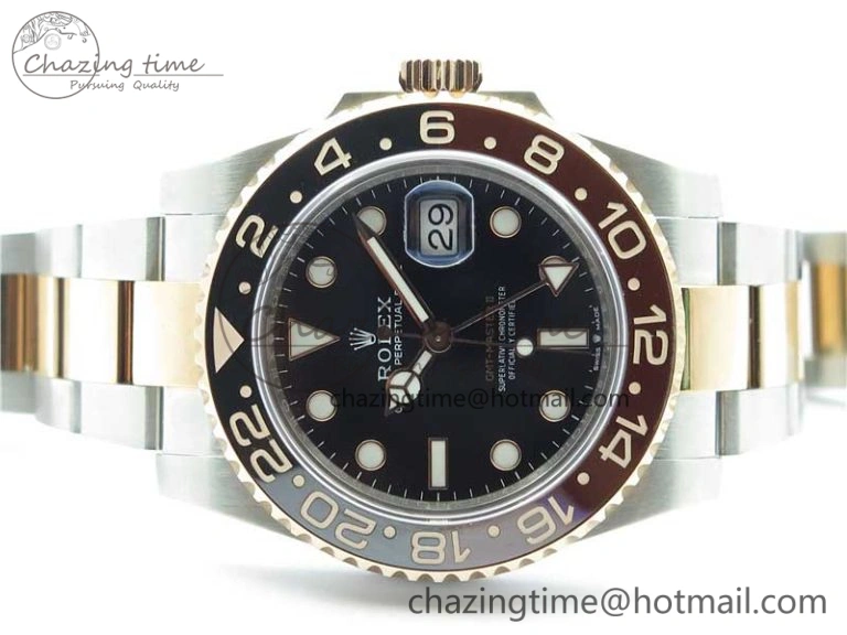 GMT Master II 126711 CHNR Black Brown Ceramic 316L Steel GMF 1:1 Best Edition Black Dial on SS RG Bracelet A BestValue 2963