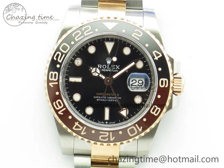 GMT Master II 126711 CHNR Black Brown Ceramic 316L Steel GMF 1:1 Best Edition Black Dial on SS RG Bracelet A BestValue 2963