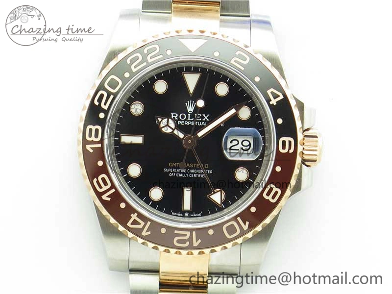 GMT Master II 126711 CHNR Black Brown Ceramic 316L Steel GMF 1:1 Best Edition Black Dial on SS RG Bracelet A BestValue 2963