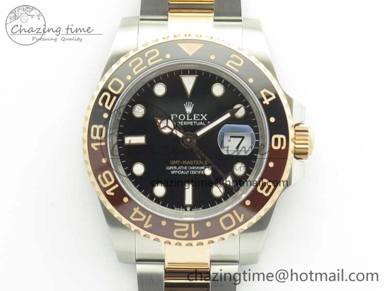 FreshLook GMT-Master II 126711CHNR Black Brown Ceramic Bezel 904L SS RG GMF Best Edition Black Dial on 904L SS RG Bracelet A 3409