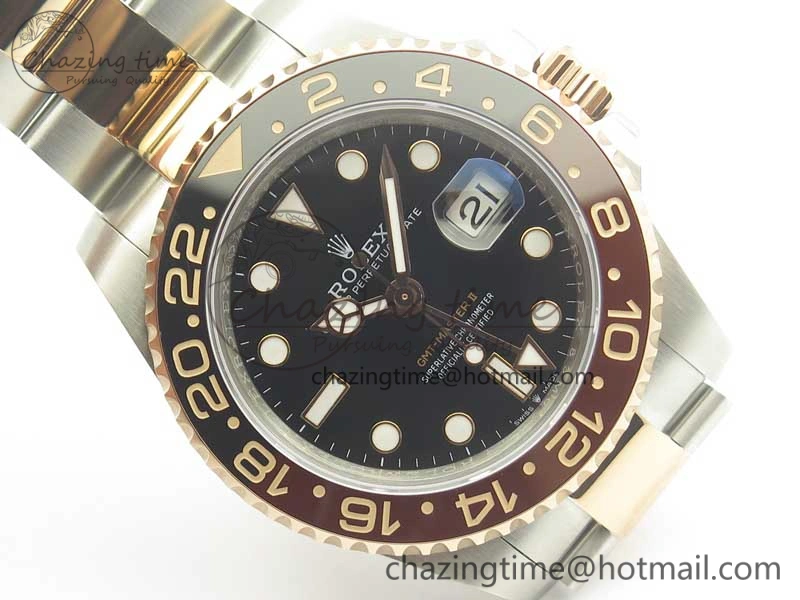 GMT-Master II 126711CHNR Black Brown Ceramic Bezel SS RG BP Best Edition Black Dial on SS RG Bracelet EasyMatch 3365