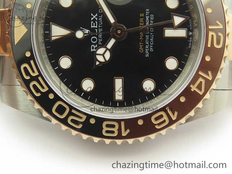 GMT-Master II 126711CHNR Black Brown Ceramic Bezel SS RG BP Best Edition Black Dial on SS RG Bracelet EasyMatch 3365