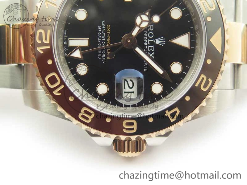 GMT-Master II 126711CHNR Black Brown Ceramic Bezel SS RG BP Best Edition Black Dial on SS RG Bracelet EasyMatch 3365