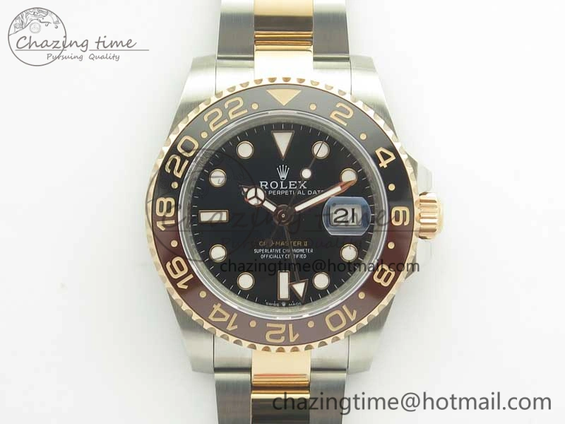 GMT-Master II 126711CHNR Black Brown Ceramic Bezel SS RG BP Best Edition Black Dial on SS RG Bracelet EasyMatch 3365