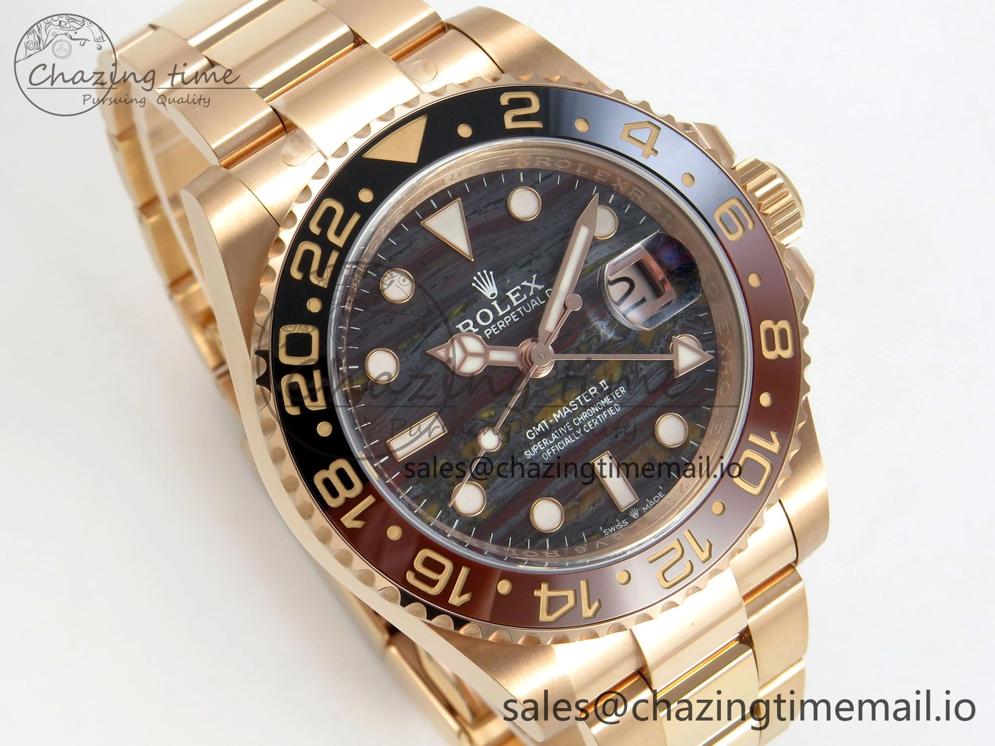 FashionForward GMT Master II 126715 CHNR ARF Best Edition Tiger Iron Dial on RG Oyster Bracelet VR3285 CHS 121