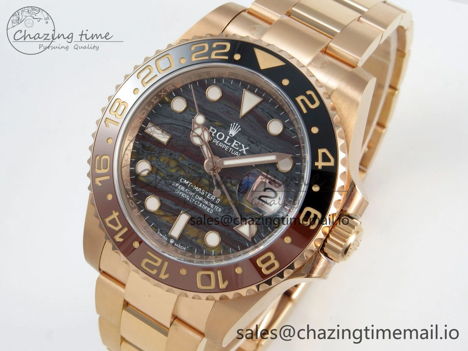 FashionForward GMT Master II 126715 CHNR ARF Best Edition Tiger Iron Dial on RG Oyster Bracelet VR3285 CHS 121