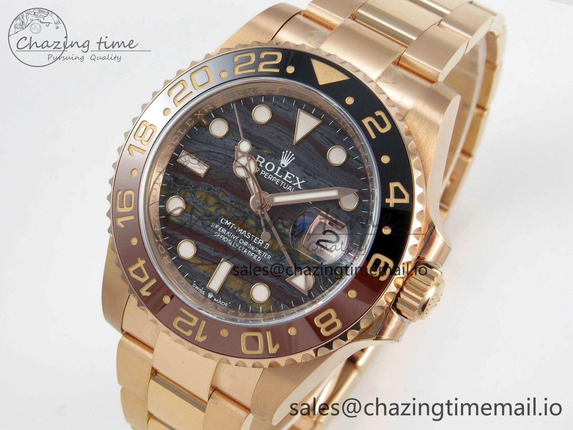 FashionForward GMT Master II 126715 CHNR ARF Best Edition Tiger Iron Dial on RG Oyster Bracelet VR3285 CHS 121