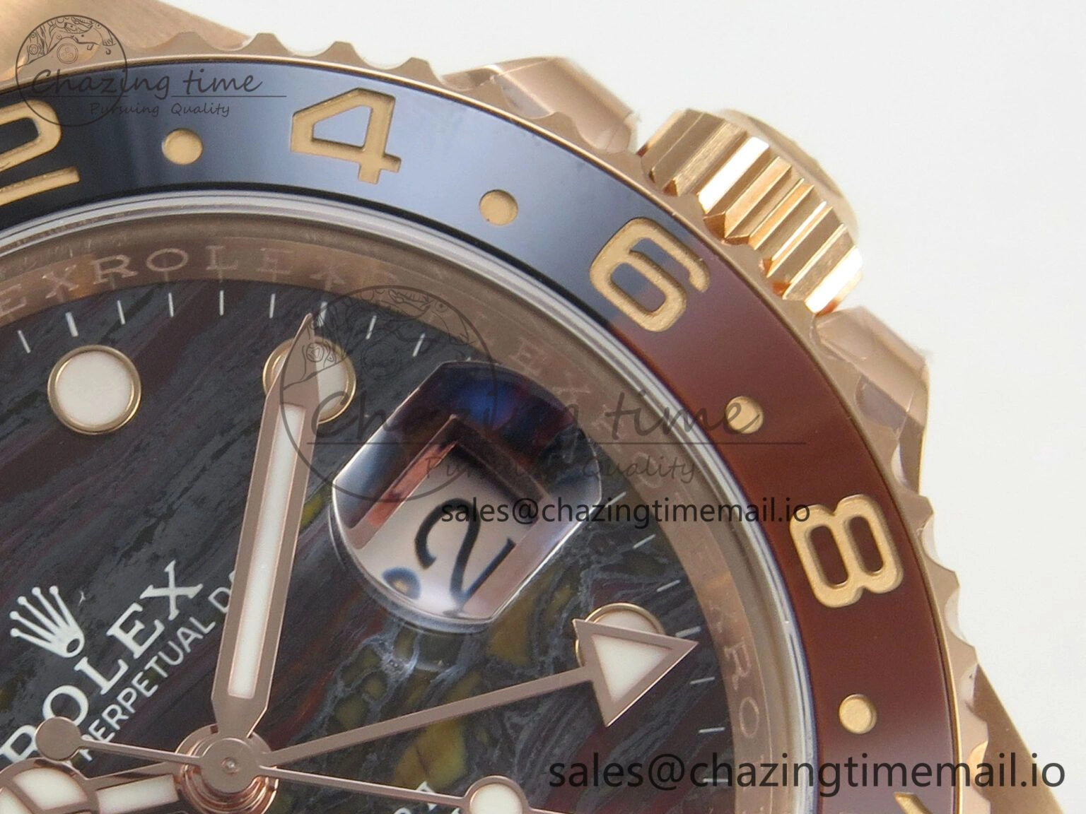 FashionForward GMT Master II 126715 CHNR ARF Best Edition Tiger Iron Dial on RG Oyster Bracelet VR3285 CHS 121