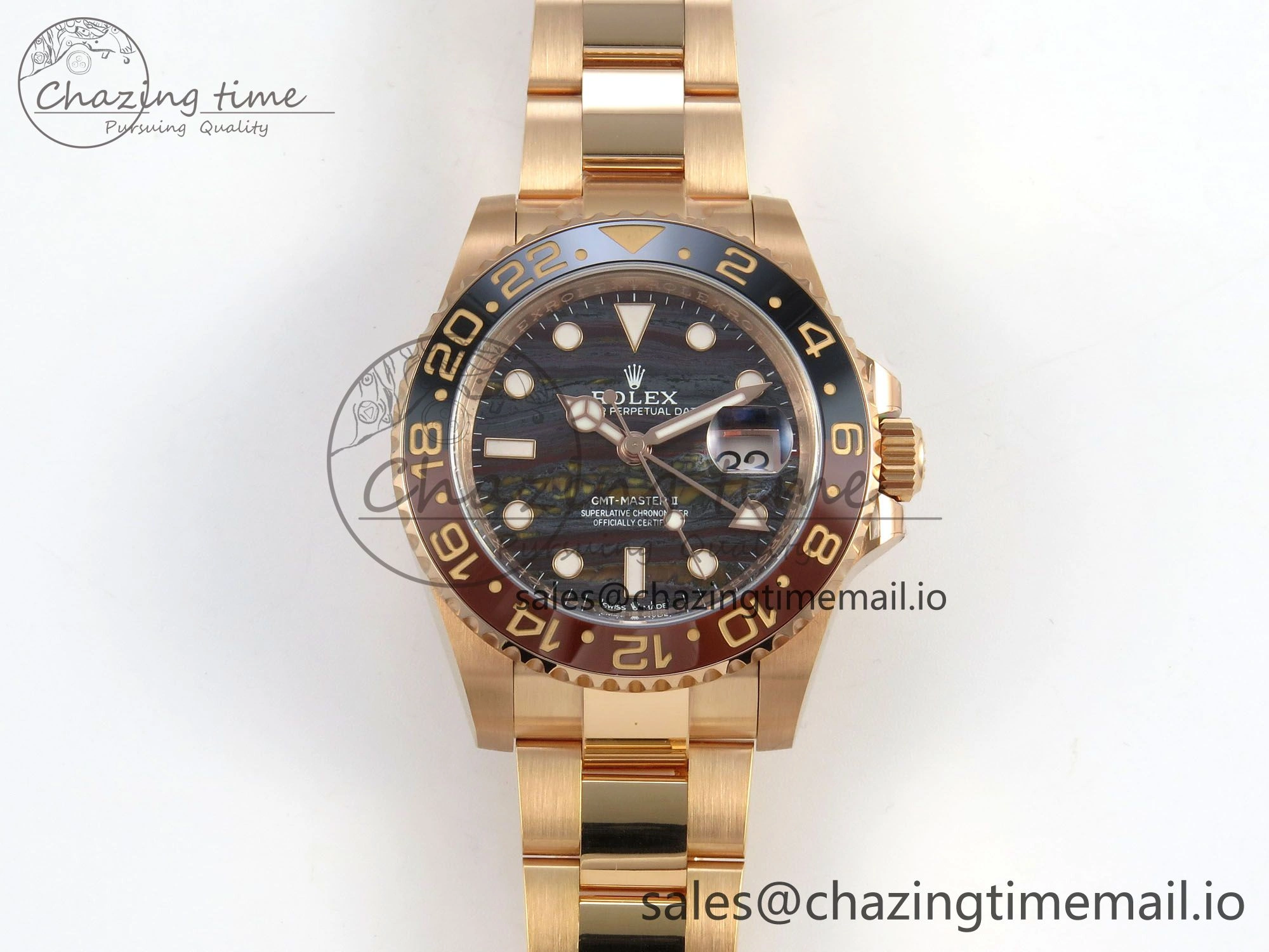 FashionForward GMT Master II 126715 CHNR ARF Best Edition Tiger Iron Dial on RG Oyster Bracelet VR3285 CHS 121