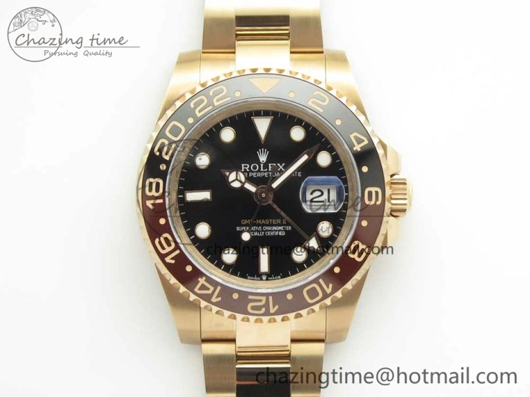 Elegant GMT-Master II 126715 CHNR RG BP Maker Best Edition Black Brown Ceramic Bezel Black Dial on RG Bracelet A 3348