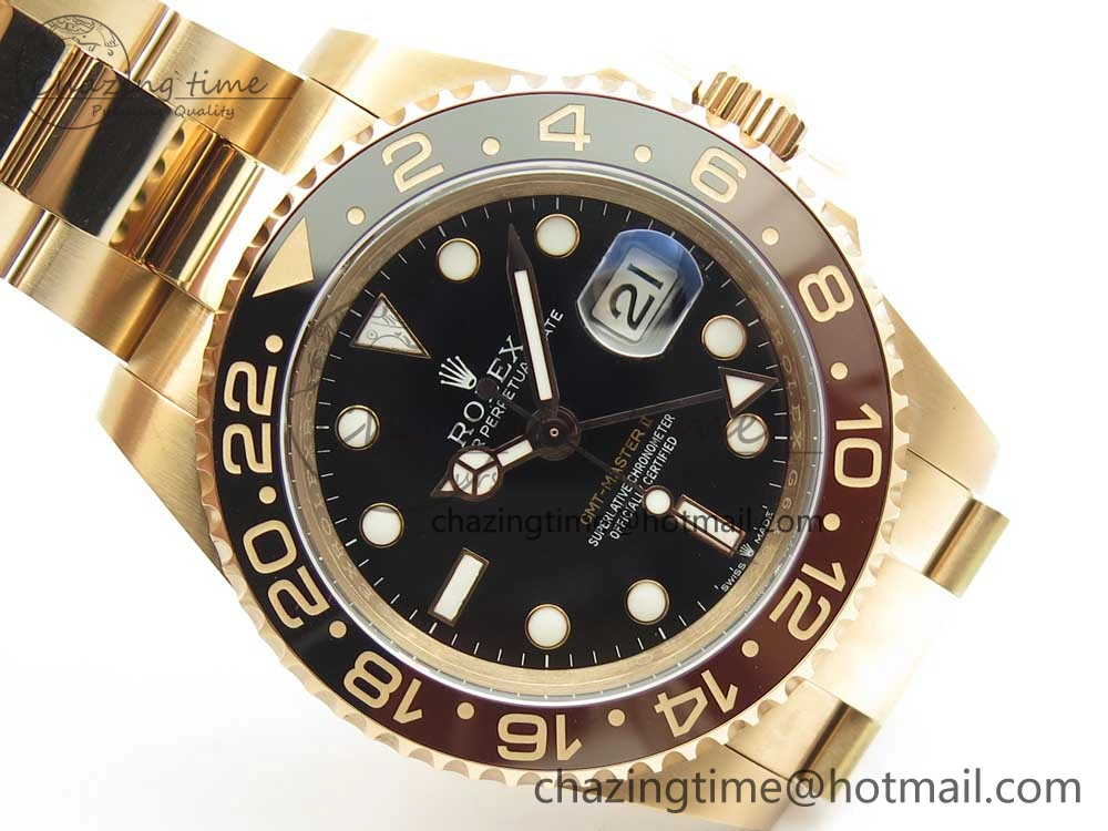 Elegant GMT-Master II 126715 CHNR RG BP Maker Best Edition Black Brown Ceramic Bezel Black Dial on RG Bracelet A 3348