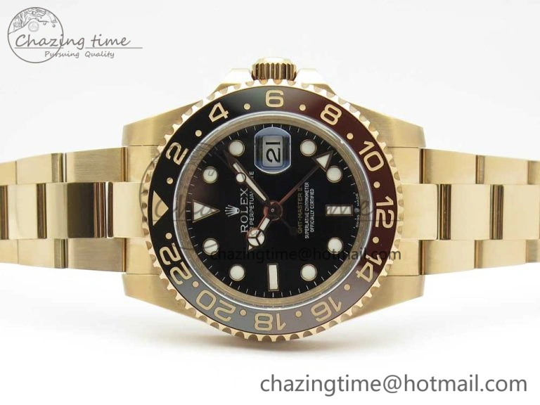 Elegant GMT-Master II 126715 CHNR RG BP Maker Best Edition Black Brown Ceramic Bezel Black Dial on RG Bracelet A 3348