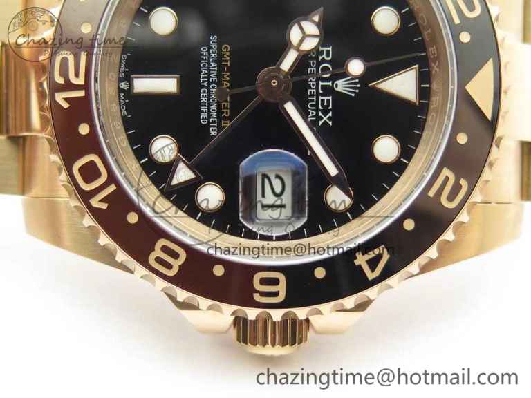 Elegant GMT-Master II 126715 CHNR RG BP Maker Best Edition Black Brown Ceramic Bezel Black Dial on RG Bracelet A 3348