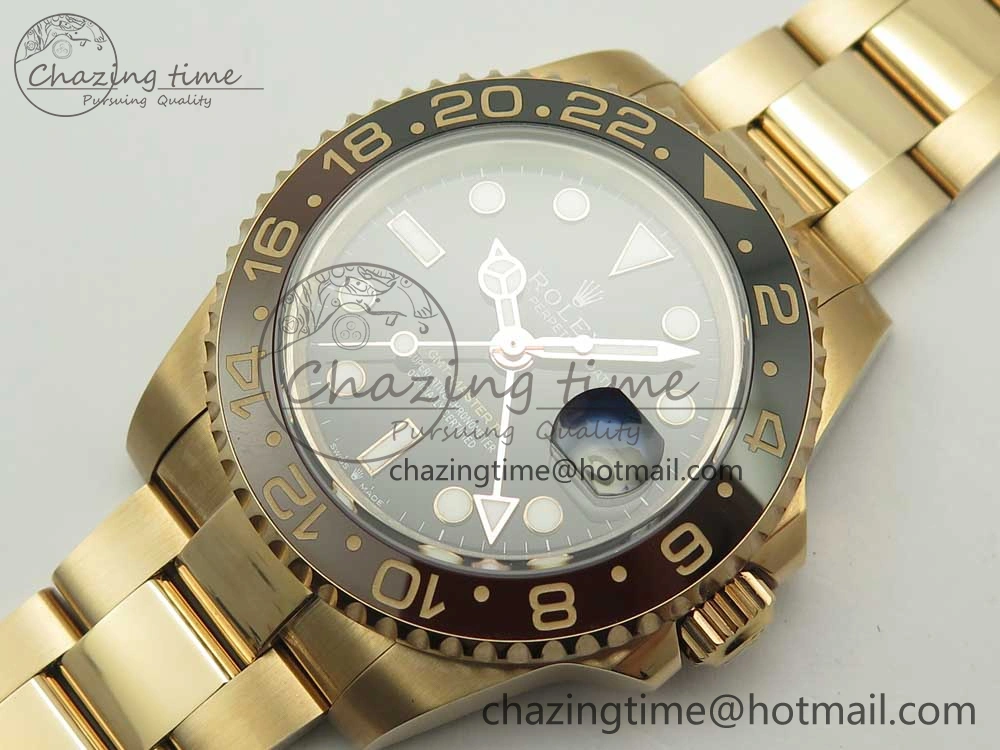 Elegant GMT-Master II 126715 CHNR RG BP Maker Best Edition Black Brown Ceramic Bezel Black Dial on RG Bracelet A 3348
