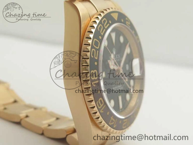 Compact GMT-Master II 126715 RG Wrapped BP Best Edition Black Brown Ceramic Bezel Black Dial on RG Wrapped Bracelet ETA 3415