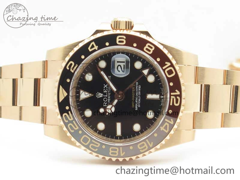 Compact GMT-Master II 126715 RG Wrapped BP Best Edition Black Brown Ceramic Bezel Black Dial on RG Wrapped Bracelet ETA 3415