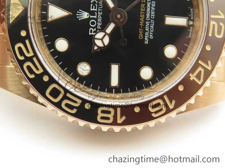 Compact GMT-Master II 126715 RG Wrapped BP Best Edition Black Brown Ceramic Bezel Black Dial on RG Wrapped Bracelet ETA 3415