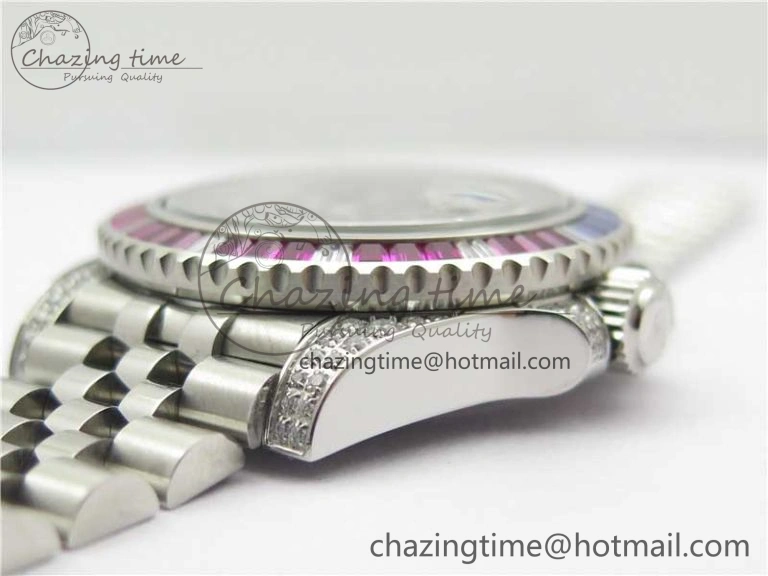 Compact GMT-Master II Red Blue Diamonds Bezel 904L Steel GMF Best Edition Black Dial On Jubilee Bracelet SA3285 CHS V 2578