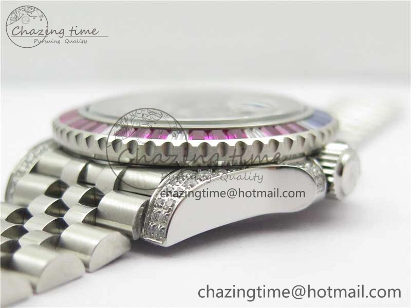 Compact GMT-Master II Red Blue Diamonds Bezel 904L Steel GMF Best Edition Black Dial On Jubilee Bracelet SA3285 CHS V 2578