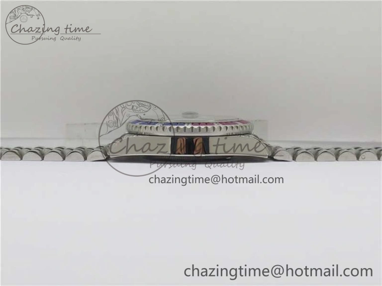 Compact GMT-Master II Red Blue Diamonds Bezel 904L Steel GMF Best Edition Black Dial On Jubilee Bracelet SA3285 CHS V 2578