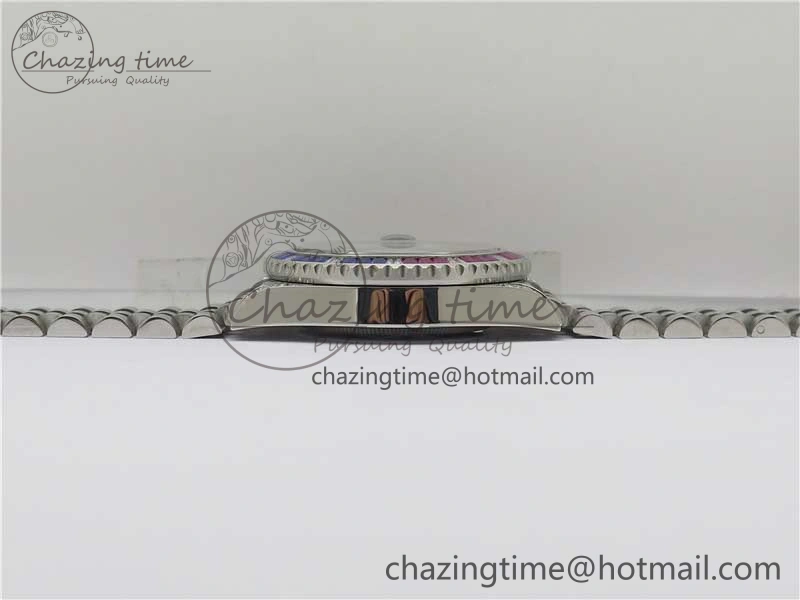 Compact GMT-Master II Red Blue Diamonds Bezel 904L Steel GMF Best Edition Black Dial On Jubilee Bracelet SA3285 CHS V 2578