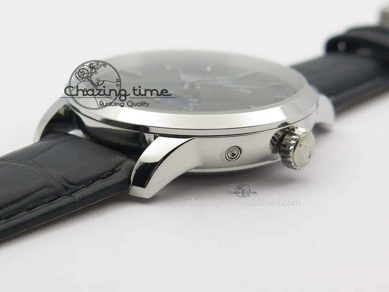 Stretchable GP Moonphase SS Black Dial On Black Leather Strap On Cal.GP033MO 6613