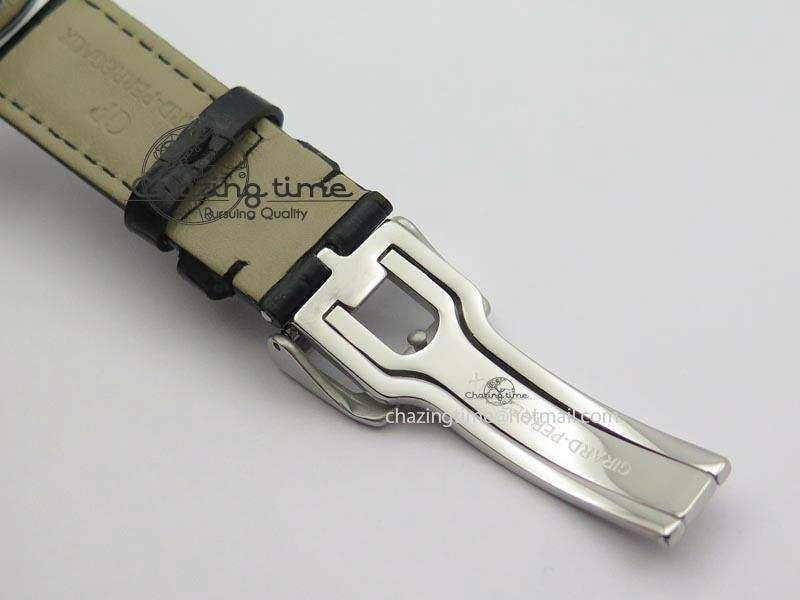 Upgraded GP Moonphase SS Silver Dial Diamond Bezel On Black Leather Strap On Cal.GP033MO 6614