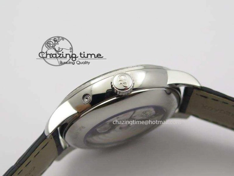 Upgraded GP Moonphase SS Silver Dial Diamond Bezel On Black Leather Strap On Cal.GP033MO 6614