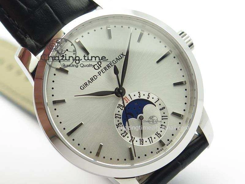 AllSeason GP Moonphase SS Silver Dial On Black Leather Strap On Cal.GP033MO 6611
