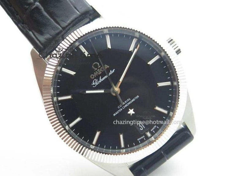 Globemaster Master Chronometer SS V6F Best Edition Black Dial On Black Leather Strap A Stretchable 8268