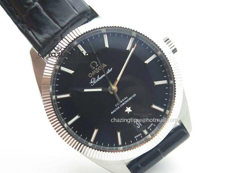 Globemaster Master Chronometer SS V6F Best Edition Black Dial On Black Leather Strap A Stretchable 8268