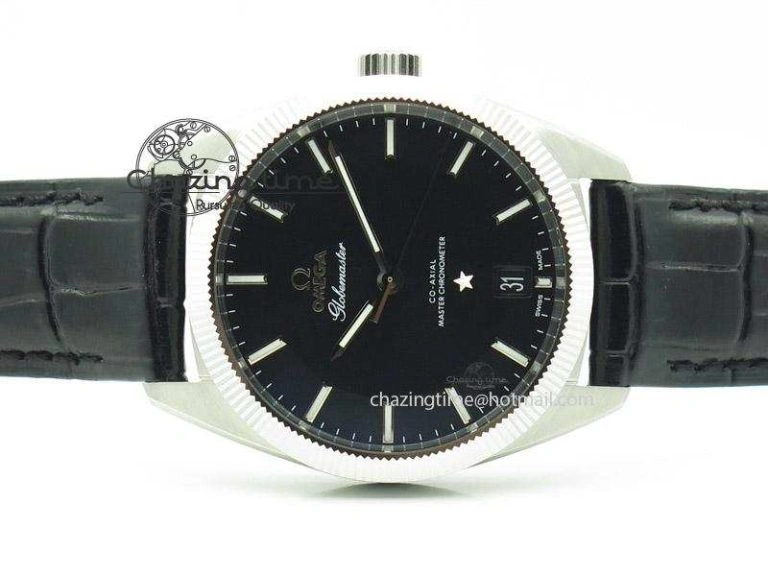 Globemaster Master Chronometer SS V6F Best Edition Black Dial On Black Leather Strap A Stretchable 8268