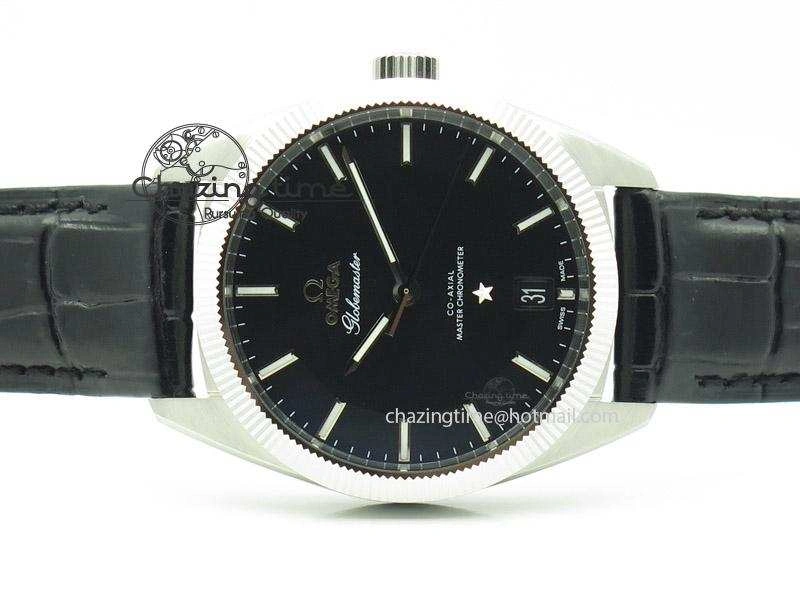 Globemaster Master Chronometer SS V6F Best Edition Black Dial On Black Leather Strap A Stretchable 8268