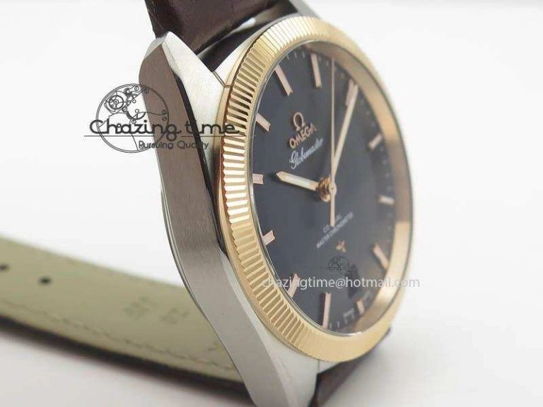 Cozy Globemaster Master Chronometer SS RG V6F Best Edition Black Dial On Brown Leather Strap A 8270