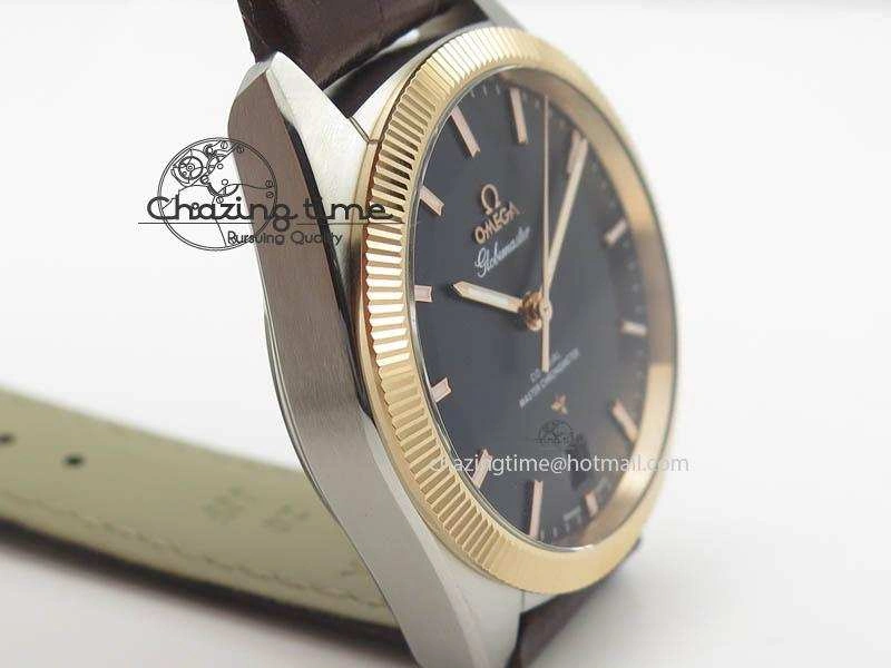 Cozy Globemaster Master Chronometer SS RG V6F Best Edition Black Dial On Brown Leather Strap A 8270