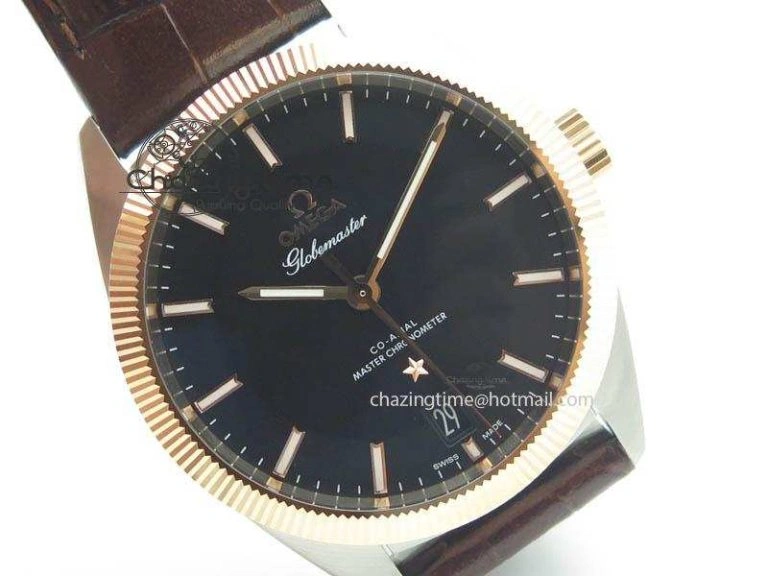 Cozy Globemaster Master Chronometer SS RG V6F Best Edition Black Dial On Brown Leather Strap A 8270