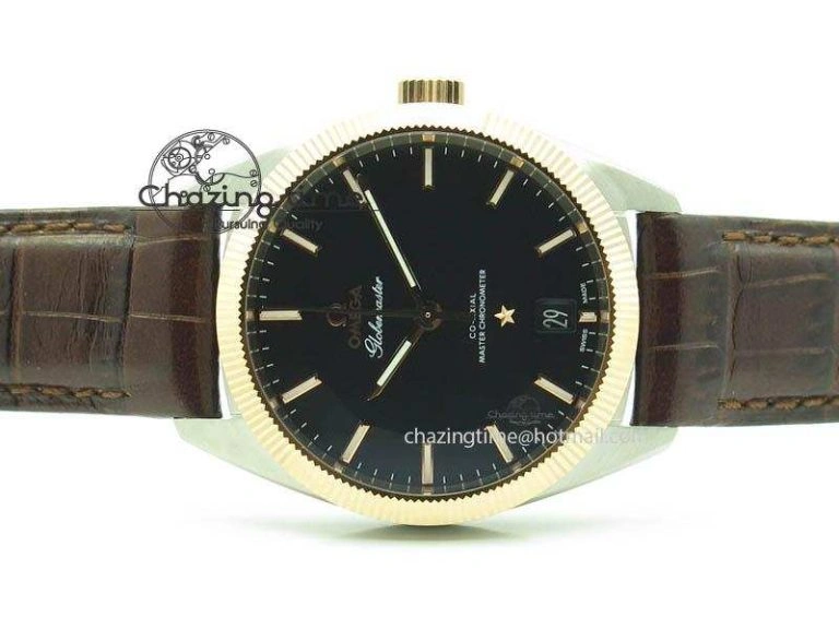 Cozy Globemaster Master Chronometer SS RG V6F Best Edition Black Dial On Brown Leather Strap A 8270
