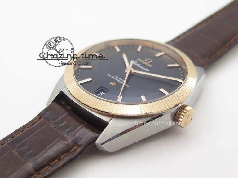 Cozy Globemaster Master Chronometer SS RG V6F Best Edition Black Dial On Brown Leather Strap A 8270