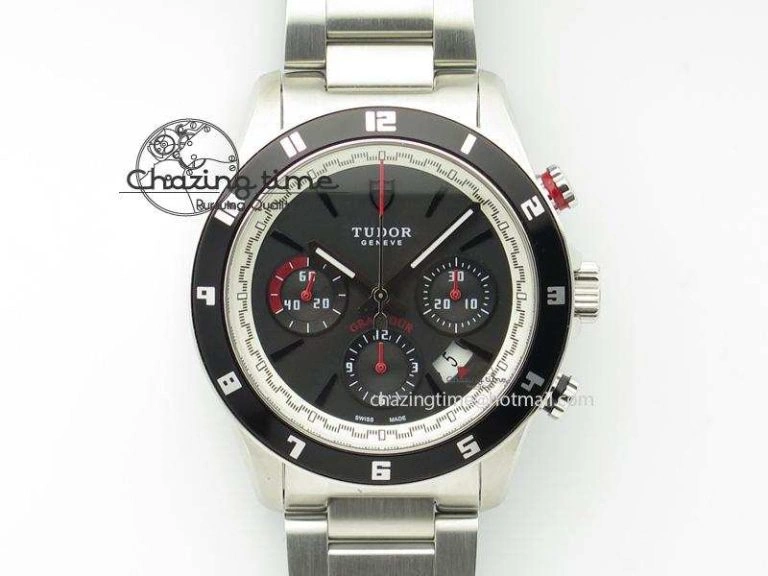 Upgraded GranTour Chronograph SS Black Dial On SS Bracelet A 9789