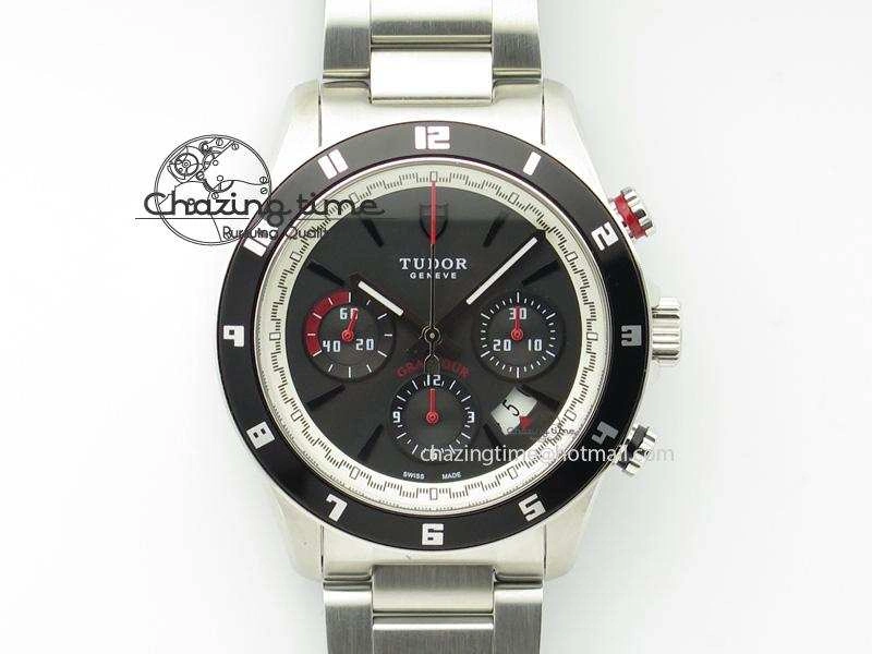 Upgraded GranTour Chronograph SS Black Dial On SS Bracelet A 9789