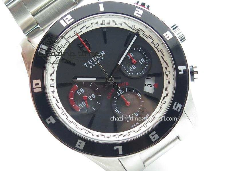 Upgraded GranTour Chronograph SS Black Dial On SS Bracelet A 9789