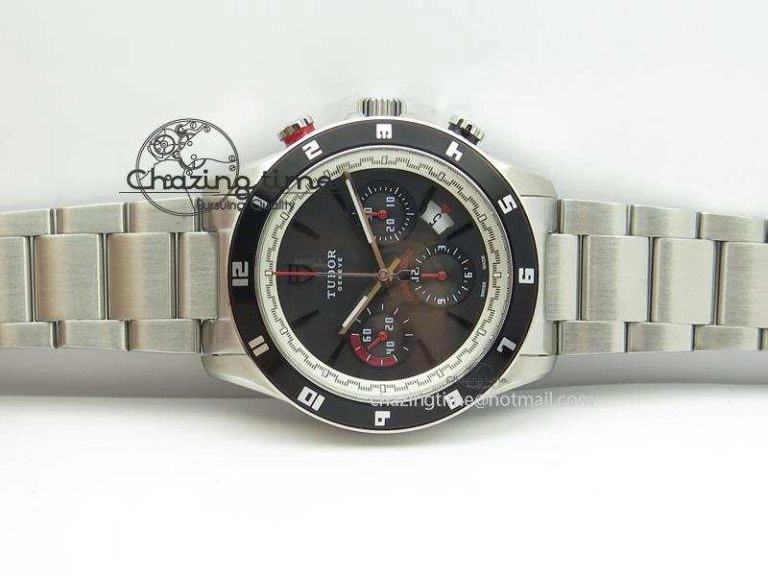 Upgraded GranTour Chronograph SS Black Dial On SS Bracelet A 9789