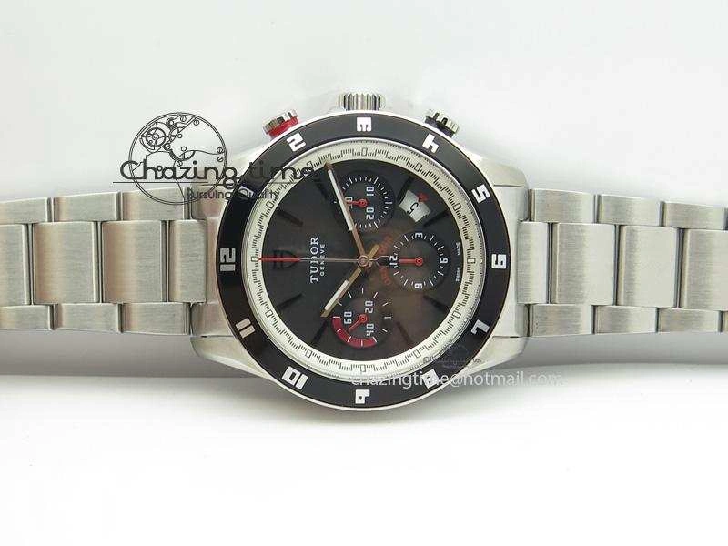 Upgraded GranTour Chronograph SS Black Dial On SS Bracelet A 9789